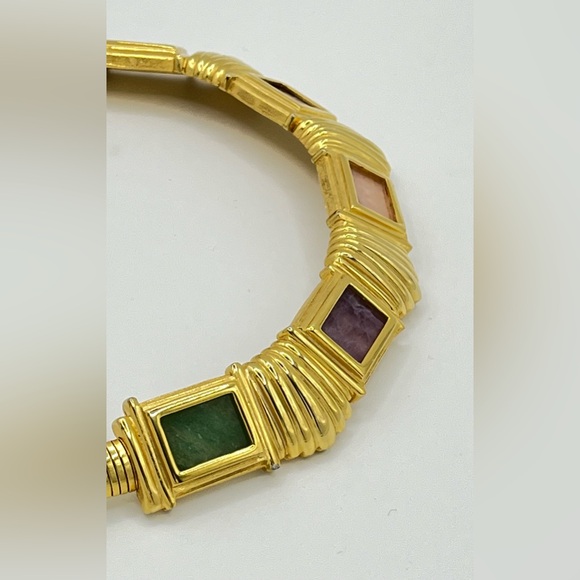 ALEXIS KIRK Rare Gold Plated Semi Precious Stones Vintage Necklace Choker Signed - Picture 8 of 11